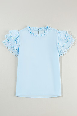 Beau Blue Layered Cap Sleeve Frill Neck Blouse
