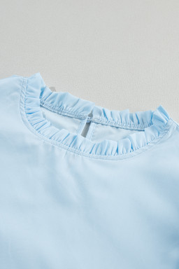 Beau Blue Layered Cap Sleeve Frill Neck Blouse