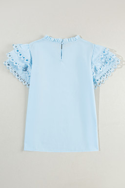 Beau Blue Layered Cap Sleeve Frill Neck Blouse