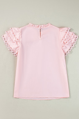 Light Pink Ricrac Layered Cap Sleeve Frill Neck Blouse