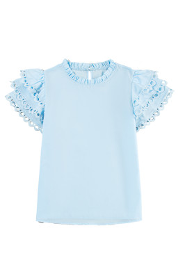 Beau Blue Layered Cap Sleeve Frill Neck Blouse