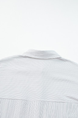 Black Stripe Roll-tab Sleeve Pocketed Tunic Shirt Shacket