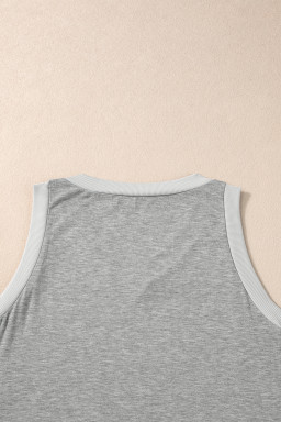 Gray Contrast Trim V-Neck Loose Fit Tank Top