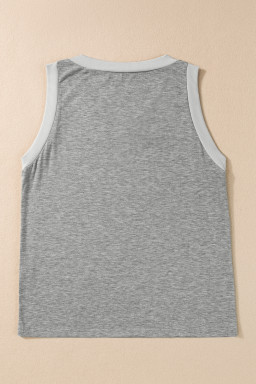Gray Contrast Trim V-Neck Loose Fit Tank Top