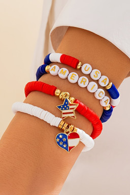 Dark Blue 4pcs USA Flag Star Heart Decor Bracelet Sets