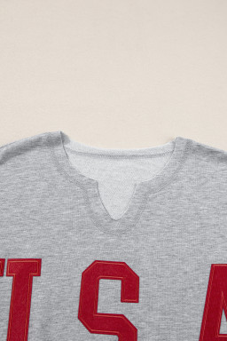 Light Grey USA Letter Patch Notched Neck Loose Tee