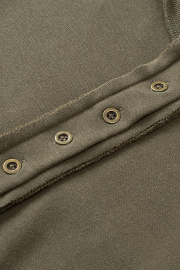 Green Patchwork Exposed Seam Oversized Henley Sweatshirt