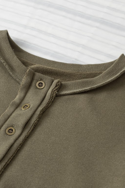 Green Patchwork Exposed Seam Oversized Henley Sweatshirt