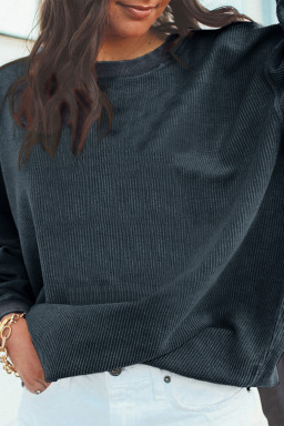 Dark Grey Drop Sleeve Rib Knit Oversized Sweatshirt