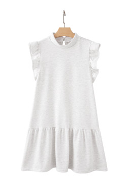 White Solid Color Ruffle Hem Mini Sweatshirt Dress