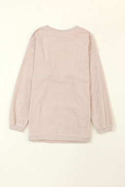 Apricot Drop Shoulder Rib Knit Oversized Sweatshirt
