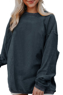 Dark Grey Drop Sleeve Rib Knit Oversized Sweatshirt