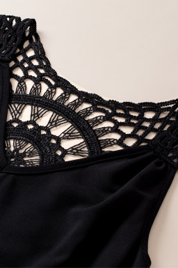 Black Bohemian Crochet Sleeveless Tunic Top