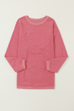 Strawberry Pink Drop Sleeve Crinkle Rib Oversized Sweatshirt