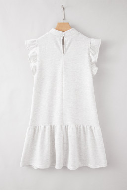 White Solid Color Ruffle Hem Mini Sweatshirt Dress
