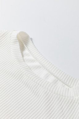 White Textured Colorblock Patchwork Half Sleeve Plus T Shirt