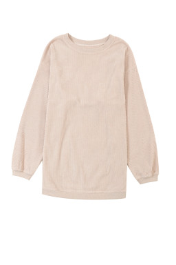 Apricot Drop Shoulder Rib Knit Oversized Sweatshirt