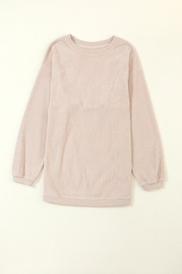 Apricot Drop Shoulder Rib Knit Oversized Sweatshirt