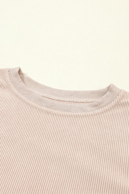 Apricot Drop Shoulder Rib Knit Oversized Sweatshirt