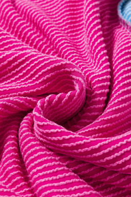 Bright Pink Textured Contrast Color Round Neck T Shirt