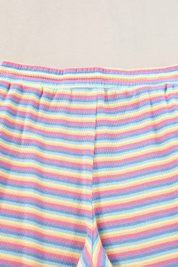 Pink Stripe Rainbow Tee and Tassel Drawstring Wide Leg Pants Set