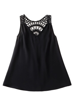 Black Bohemian Crochet Sleeveless Tunic Top