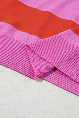 Bright Pink Colorblock Knitted Round Neck T Shirt