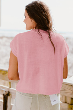 Pink Flower Patch Knit Round Neck Tee