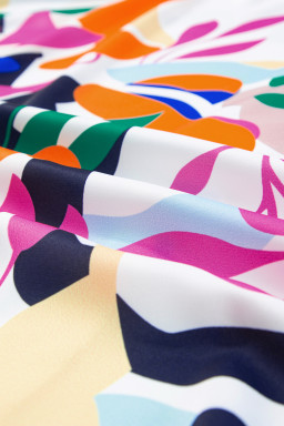 Multicolour Abstract Leaf Print Button Up Short Sleeve Blouse