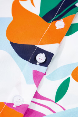 Multicolour Abstract Leaf Print Button Up Short Sleeve Blouse