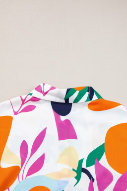 Multicolour Abstract Leaf Print Button Up Short Sleeve Blouse