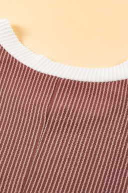 Light French Beige Rib Textured Colorblock Pocket T Shirt Dress