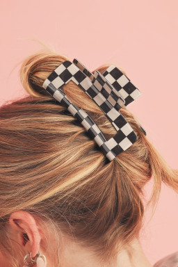 Black Checkered Print Hollow Out Hair Claw