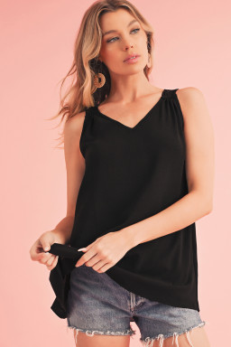 Black Bohemian Crochet Sleeveless Tunic Top