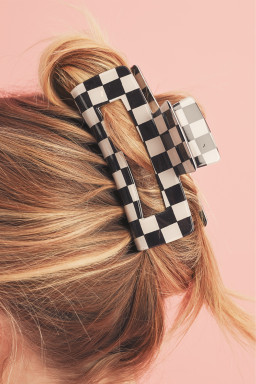 Black Checkered Print Hollow Out Hair Claw