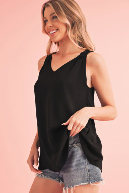 Black Bohemian Crochet Sleeveless Tunic Top