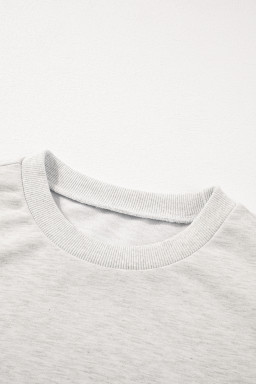 Light Grey Rhinestone Pearl Puff Sleeve Plain Top