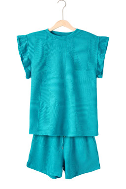 Skobeloff Textured Ruffle Split Top and Drawstring Shorts Set