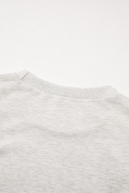 Light Grey Rhinestone Pearl Puff Sleeve Plain Top