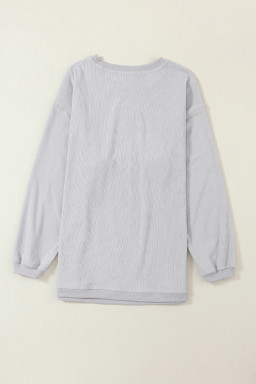 Light Grey Drop Shoulder Rib Knit Oversized Sweatshirt