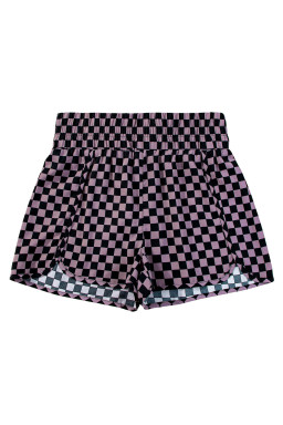Brown Plaid Print High Waisted Athletic Shorts