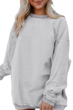 Light Grey Drop Shoulder Rib Knit Oversized Sweatshirt