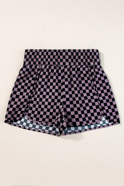 Brown Plaid Print High Waisted Athletic Shorts