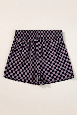 Brown Plaid Print High Waisted Athletic Shorts