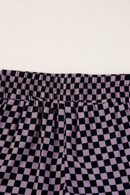 Brown Plaid Print High Waisted Athletic Shorts