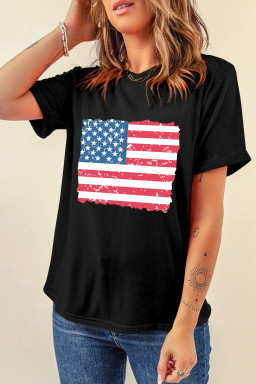 Black Flag Day Star Stripe Graphic Roll Up Sleeve Tee