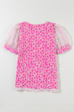 Bonbon Mesh Applique Puff Sleeve Blouse