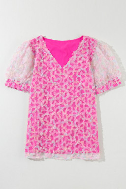 Bonbon Mesh Applique Puff Sleeve Blouse
