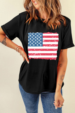 Black Flag Day Star Stripe Graphic Roll Up Sleeve Tee