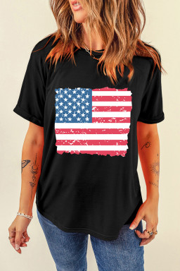 Black Flag Day Star Stripe Graphic Roll Up Sleeve Tee